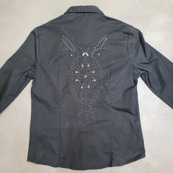 [NWOT] Black Bead/Sequin Elaborate Shirt/Blouse Snap Button Size 4 BCBG MAXAZRIA - Picture 3 of 12